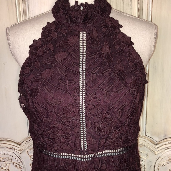 Bardot Deep Burgundy Lace Overlay Hater Backless Occasions Dress Size 8/M - Picture 5 of 13